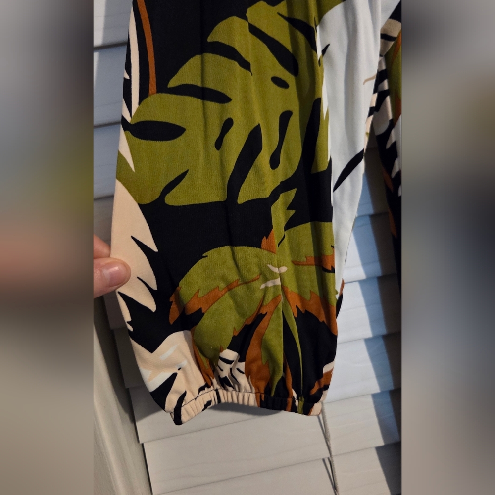 Marc Cain Deep Olive Tropical Print Loose Fit Midi Dress EUC Size N3 / 8 - Picture 5 of 16